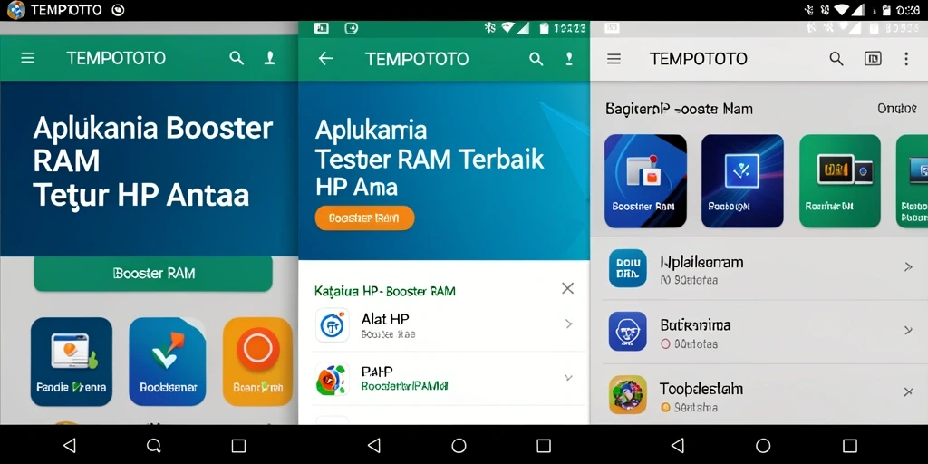 Antarmuka aplikasi TEMPOTOTO yang sederhana dan efektif untuk Booster RAM.