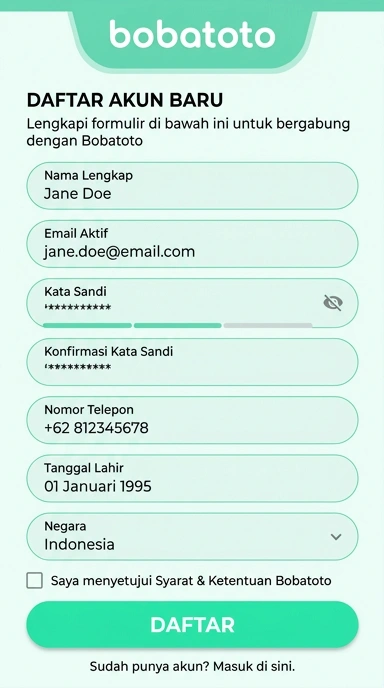 Tampilan halaman daftar bobatoto
