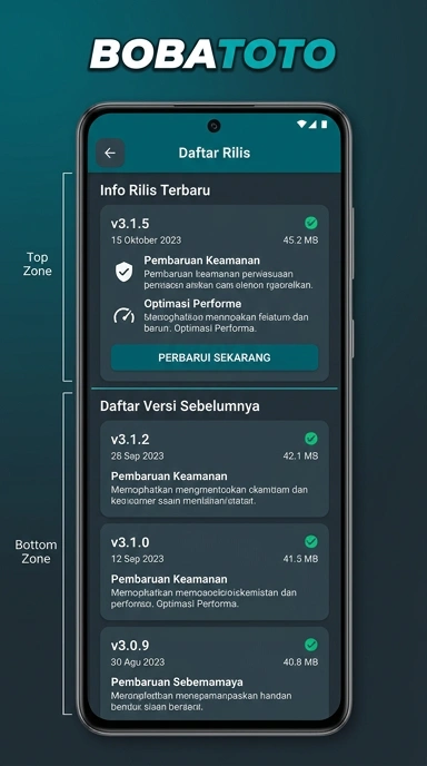 Tampilan riwayat versi bobatoto